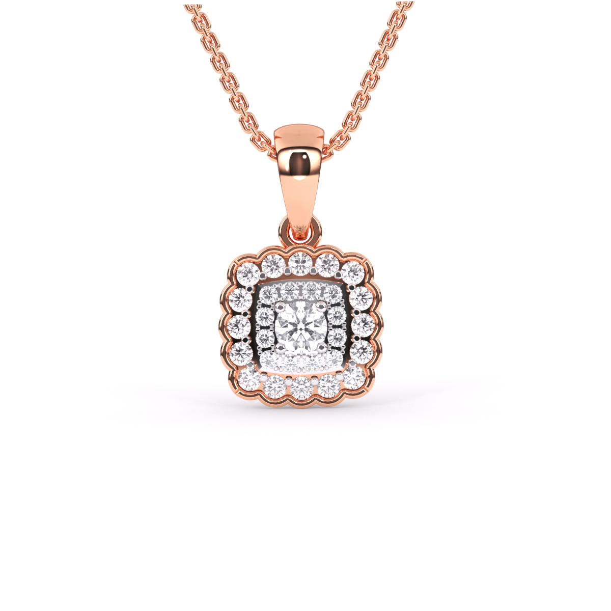 Square Shaped Double Halo Diamond Pendant